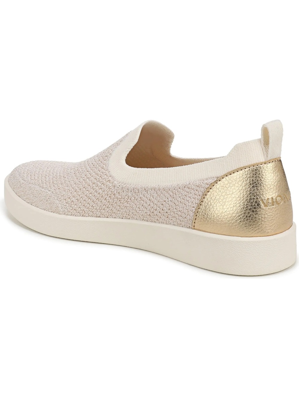 Vionic Women's Slip-On Knit Sneaker in Cream with Gold Heel